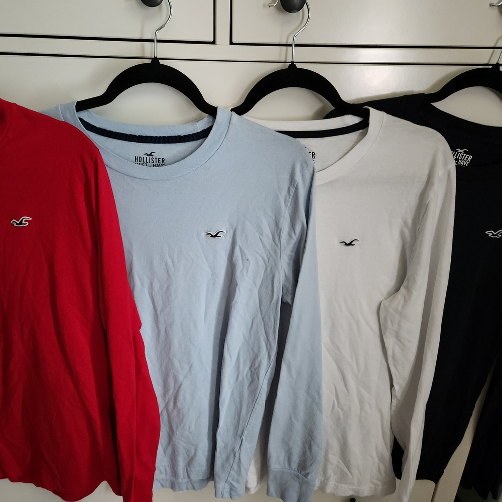 Hollister Men's Long Sleeve Shirt - Red, Light Blue, White, Black